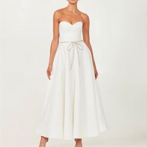 HELSI Grace Sweetheart Strapless Crystal Bow White Midi Dress XS A